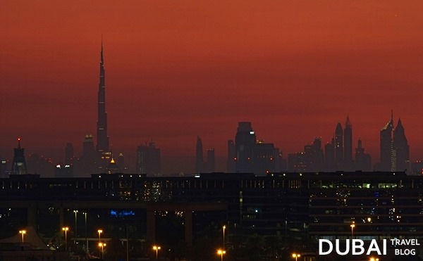 dubai skyline in red