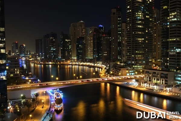 dubai marina night shot from pier 7