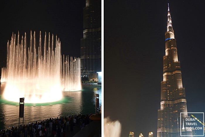 burj khalifa water fountain show night