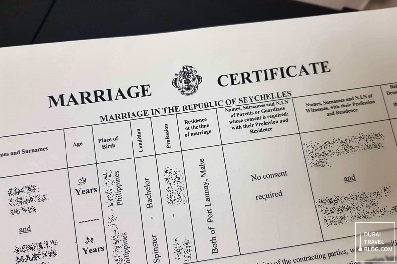 seychelles wedding certificate