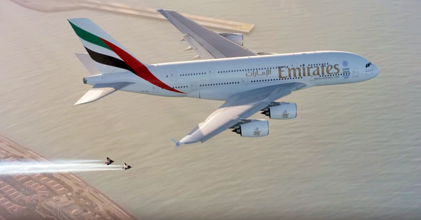 emirates plane and jetpacks