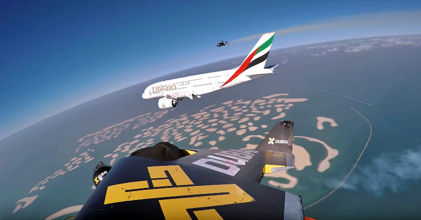 Watching two men flying jetpacks alongside an Airbus A380 is the most  awesome thing you'll see today