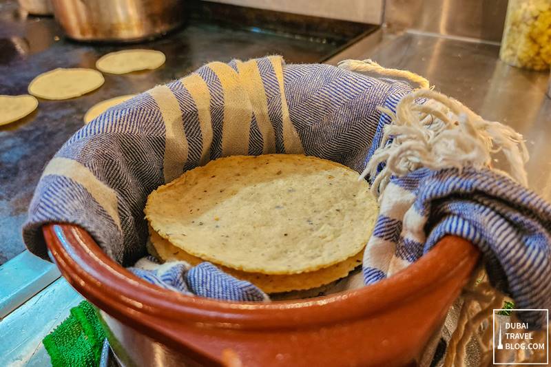 fresh corn tortillas in lila taqueria